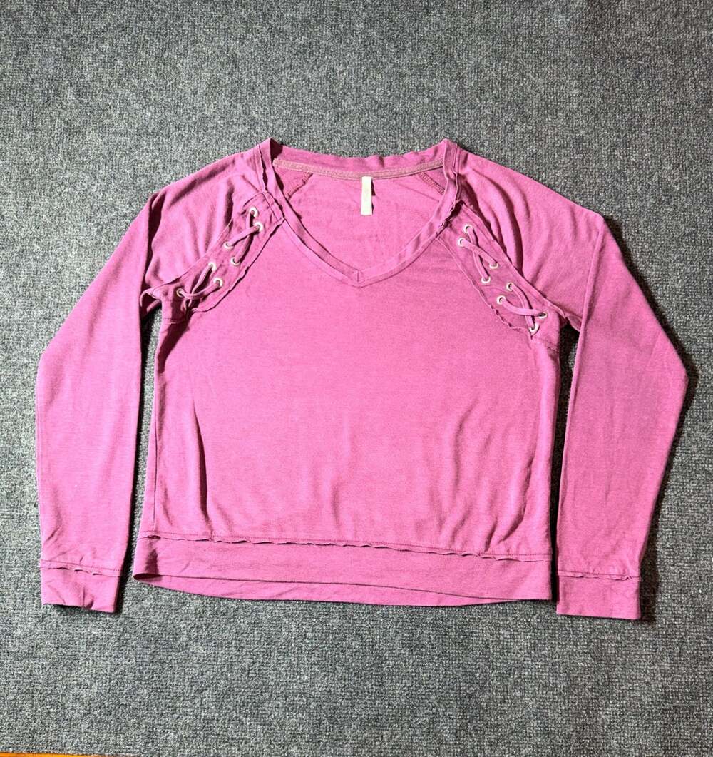 Mudd Pink Lace-Up Long Sleeve Top XXS